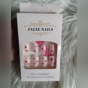 False Nails with Red Heart Design